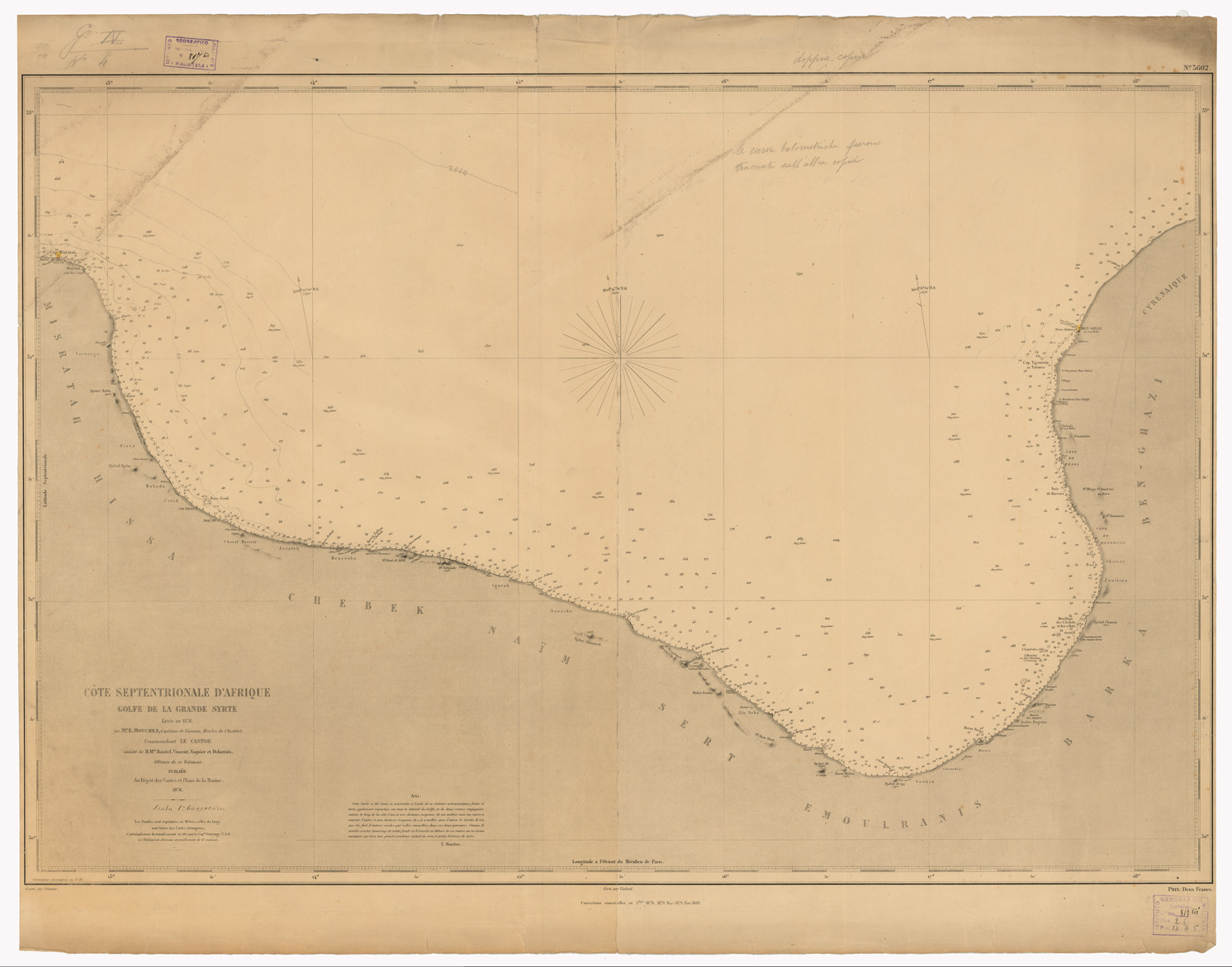 (N:9263) COTE SEPTENTRIONALE D'AFRIQUE - GOLFE DE LA GRANDE SYRTE (B0010044) Carte e stampe antiche: riproduzione a colori su carta (formato A1)