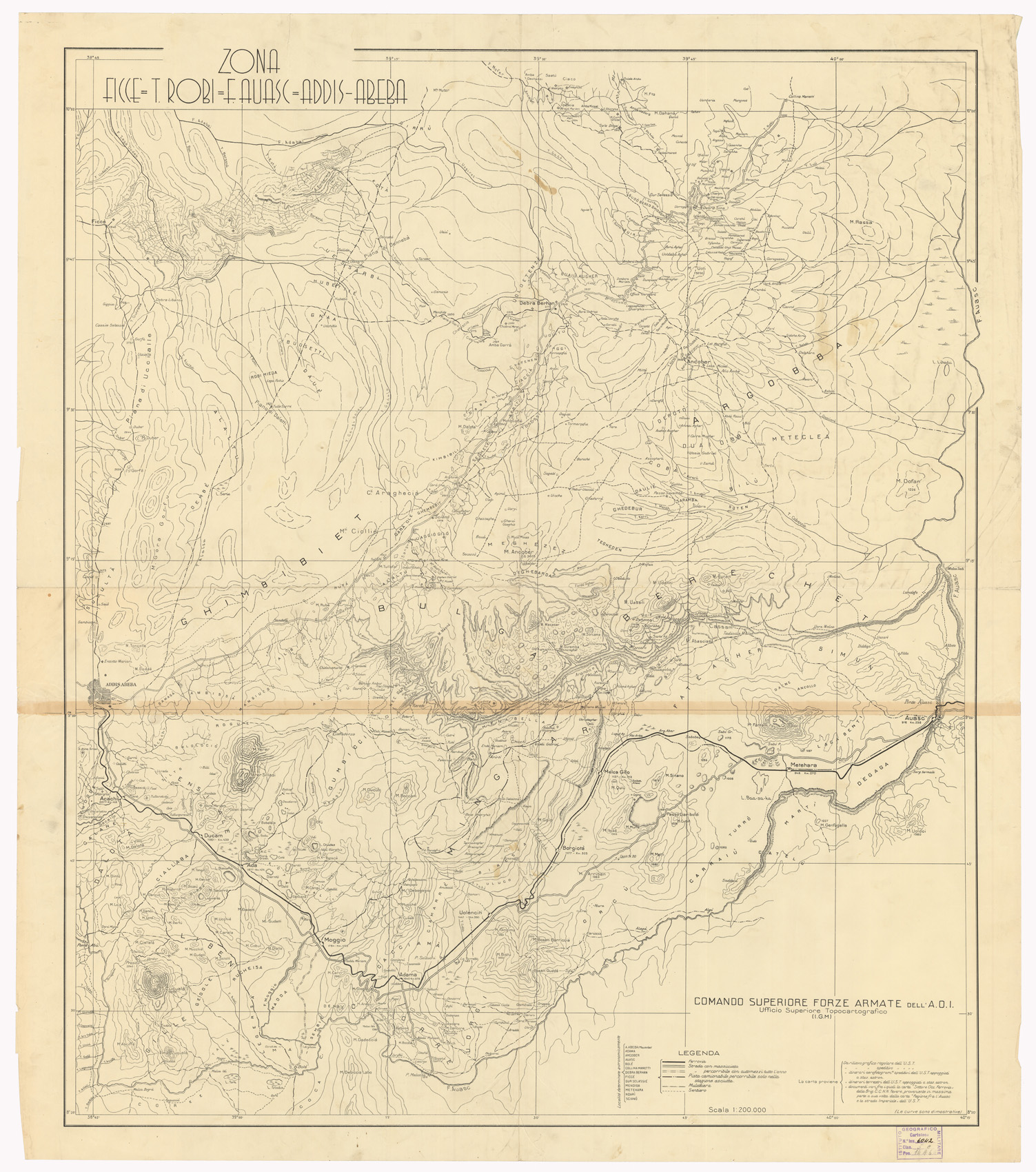 (N:13274) ZONA FICCE - T. ROBI - F. AUASC - ADDIS ABEBA (B0010113) Carte e stampe antiche: riproduzione a colori su carta (formato A1)
