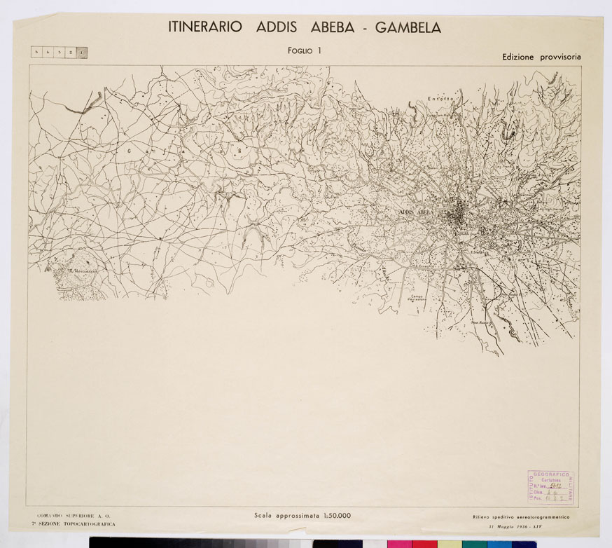 (N:11014) ITINERARIO ADDIS ABEBA - GAMBELA - Foglio 1 (B0010191) Carte e stampe antiche: riproduzione a colori su carta (formato A1)