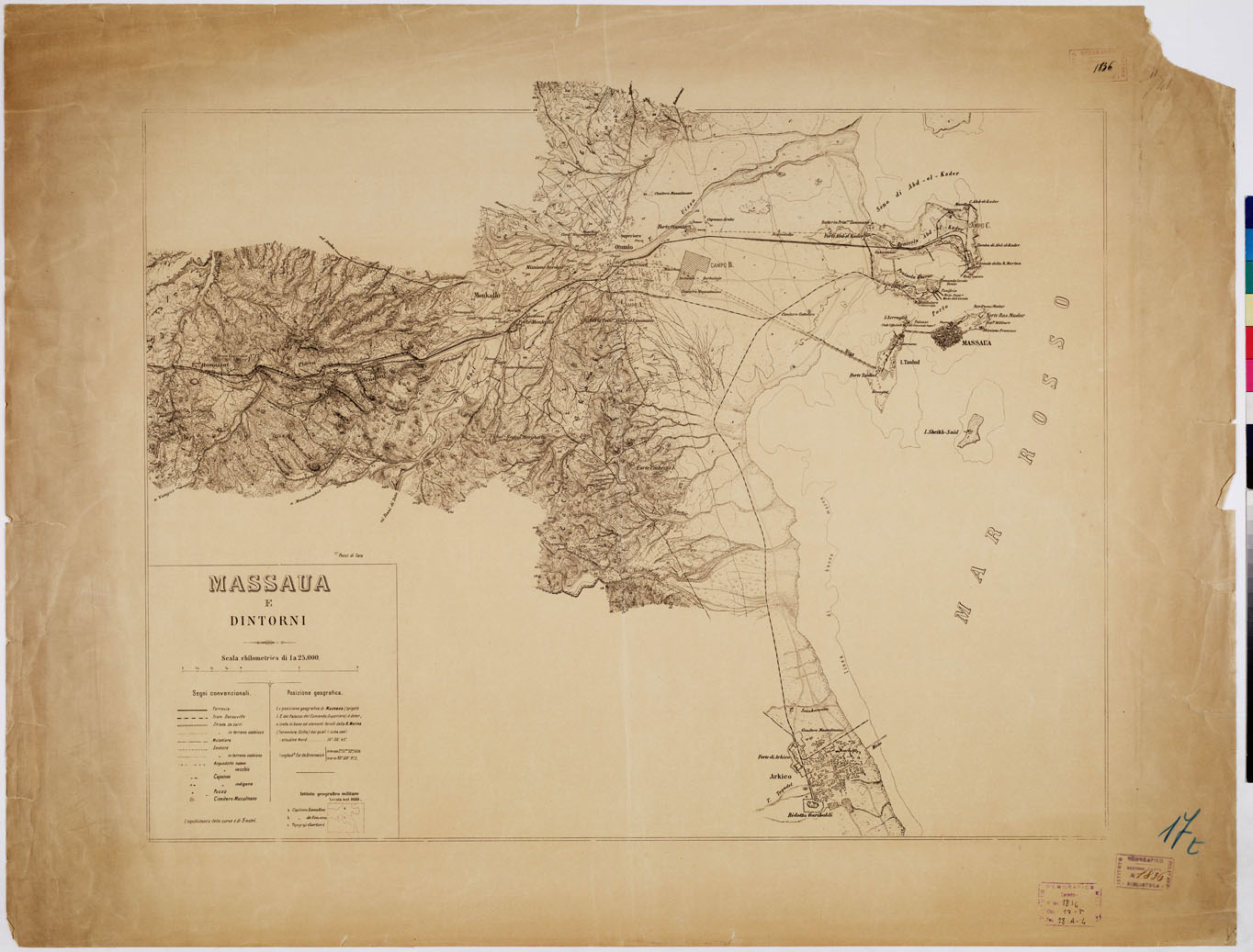 (N:12637) CARTA DELLA REGIONE COMPRESA FRA MASSAUA E SAATI - Massaua e dintorni (B0010217) Carte e stampe antiche: riproduzione a colori su carta (formato A1)