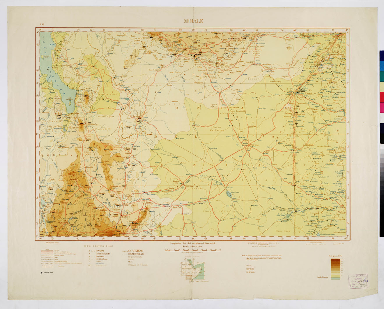 (N:2504) CARTA DELL'AFRICA ORIENTALE ITALIANA-TIPO AVIAZIONE ANNO 1938 - Foglio 12 - Moiale (B0010229) Carte e stampe antiche: riproduzione a colori su carta (formato A1)