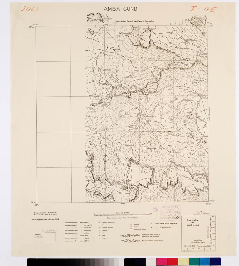 (N:2635) CARTA DELL'ERITREA - Foglio 2063 I N.E. - Amba Gundi (B0010242) Carte e stampe antiche: riproduzione a colori su carta (formato A1)
