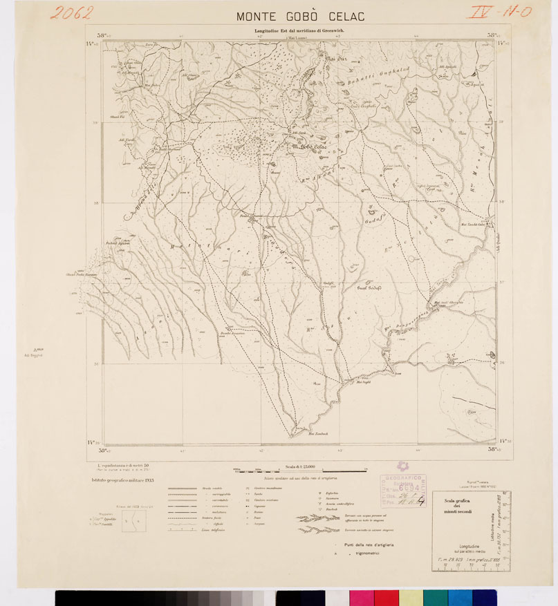 (N:18000) CARTA DELL'ERITREA - Foglio 2062 IV N.O. - Monte Gob Celac (B0010244, B0010247) Carte e stampe antiche: riproduzione a colori su carta (formato A1)