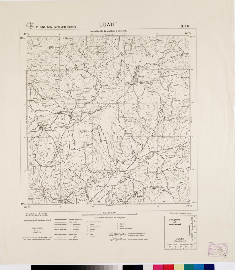 (N:2624) CARTA DELL'ERITREA - Foglio 1963 II N.O. - Coatit (B0010257) Carte e stampe antiche: riproduzione a colori su carta (formato A1)