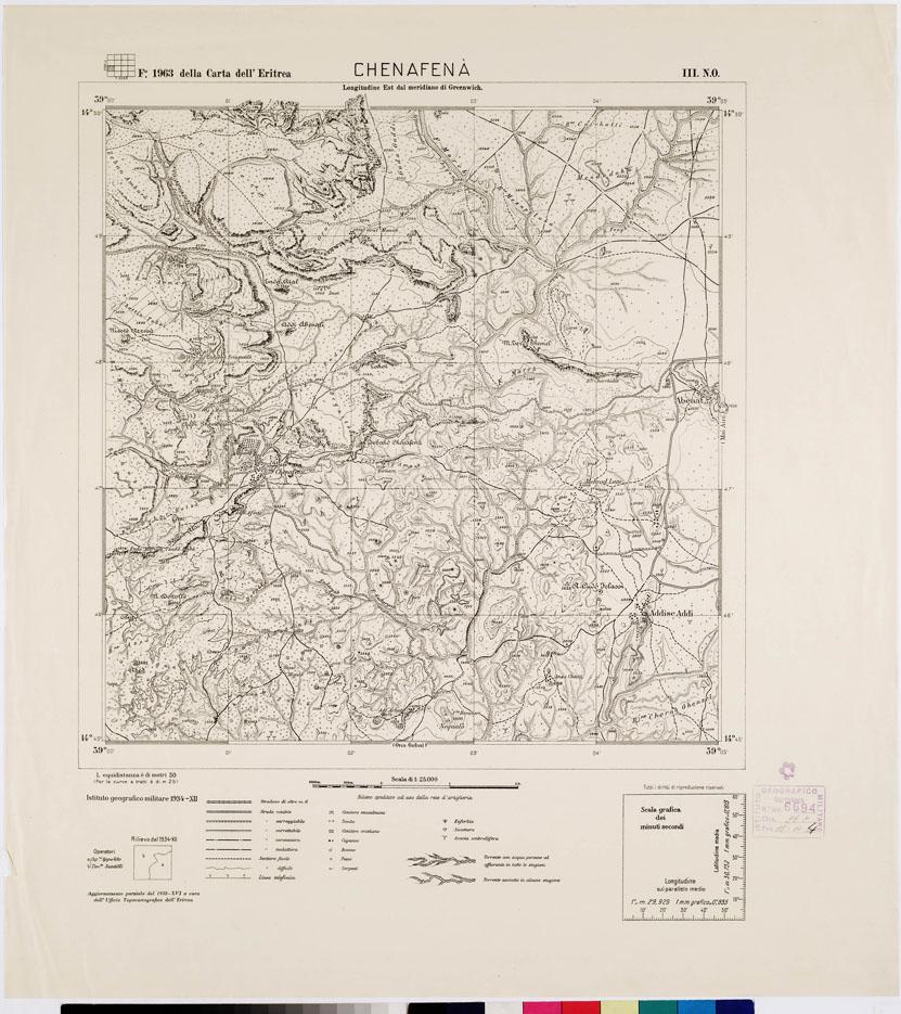 (N:2623) CARTA DELL'ERITREA - Foglio 1963 III N.O. - Chenafen (B0010259) Carte e stampe antiche: riproduzione a colori su carta (formato A1)