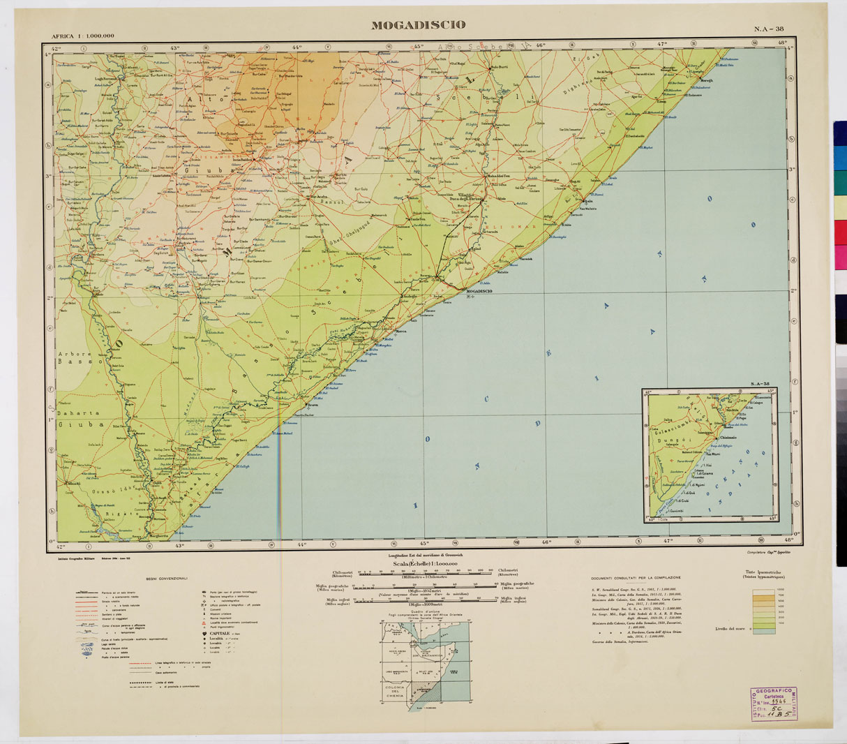 (N:2449) CARTA DELL'AFRICA ORIENTALE - Mogadiscio (B0010287) Carte e stampe antiche: riproduzione a colori su carta (formato A1)
