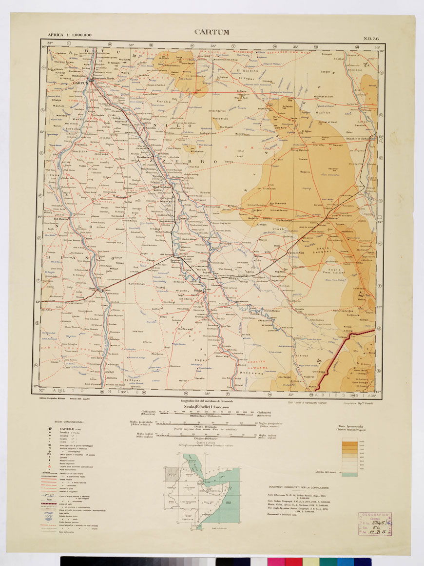 (N:2439) CARTA DELL'AFRICA ORIENTALE - Cartum (B0010293) Carte e stampe antiche: riproduzione a colori su carta (formato A1)