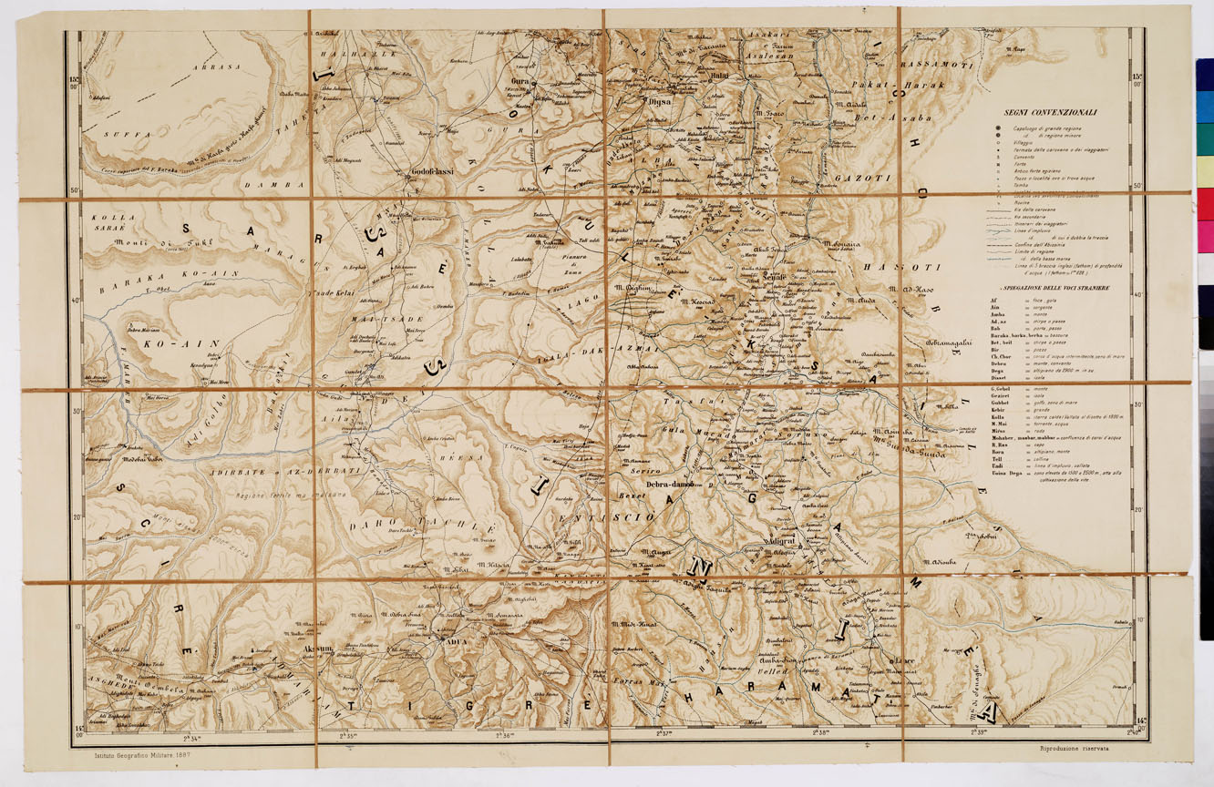 (N:4452) CARTA DIMOSTRATIVA DELLA REGIONE COMPRESA FRA MASSAUA, AKSUN, KEREN E ADIGRAT - Foglio 2 (B0010323) Carte e stampe antiche: riproduzione a colori su carta (formato A1)