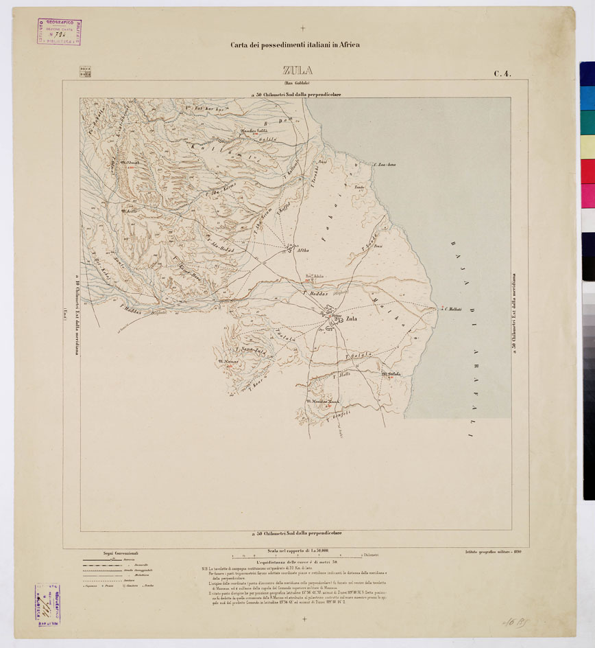 (N:7605) CARTA DEI POSSEDIMENTI ITALIANI IN AFRICA ZULA C 4 (B0010329) Carte e stampe antiche: riproduzione a colori su carta (formato A1)