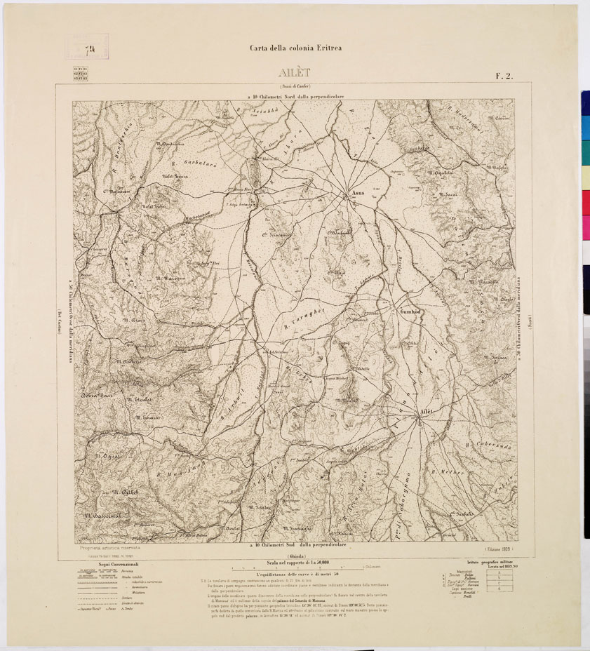 (N:7556) CARTA TOPOGRAFICA DELLA COLONIA ERITREA AILET F 2 (B0010349) Carte e stampe antiche: riproduzione a colori su carta (formato A1)