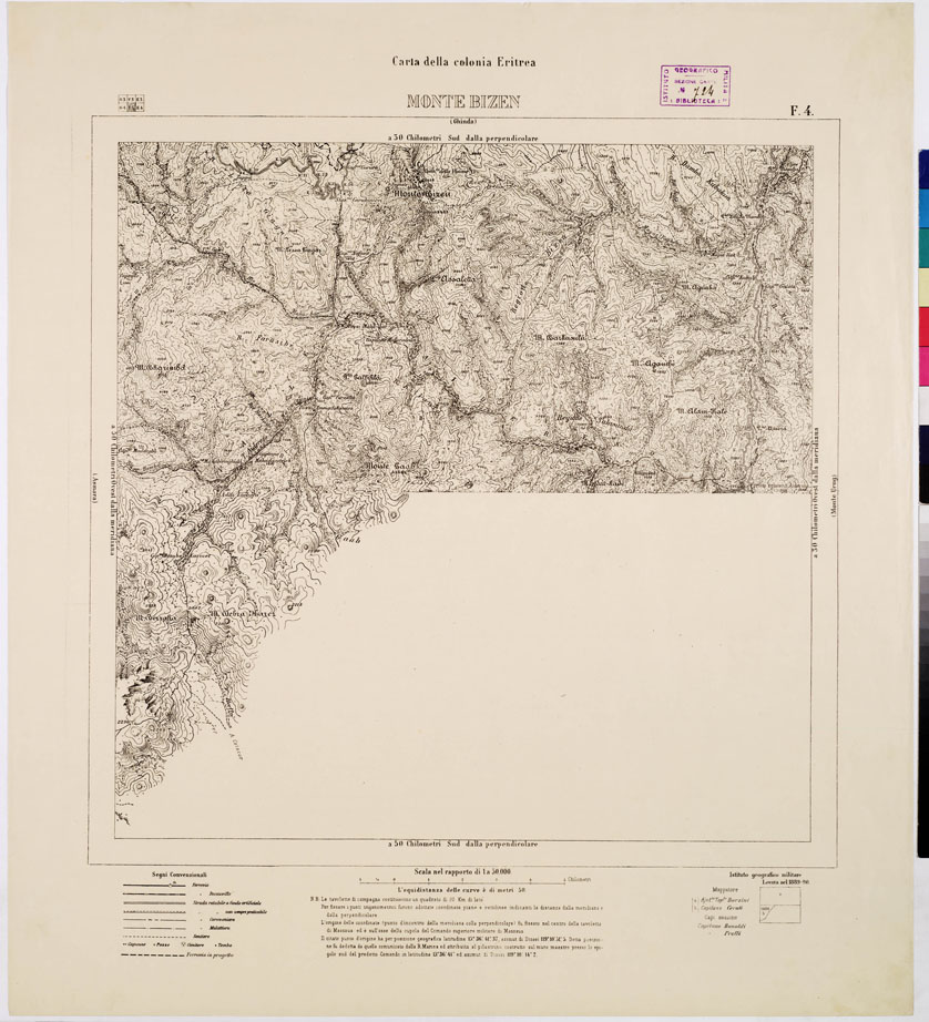 (N:7585) CARTA DELLA COLONIA ERITREA MONTE BIZEN F 4 (B0010352) Carte e stampe antiche: riproduzione a colori su carta (formato A1)