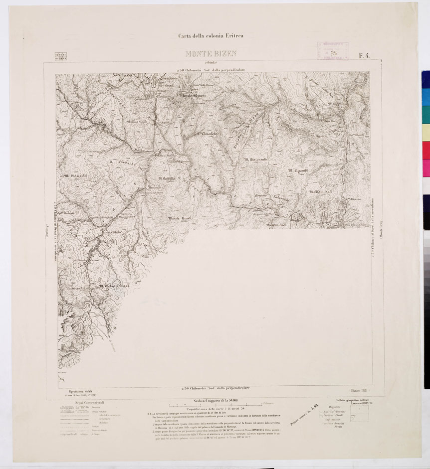 (N:7587) CARTA DELLA COLONIA ERITREA MONTE BIZEN  F 4 (B0010354) Carte e stampe antiche: riproduzione a colori su carta (formato A1)