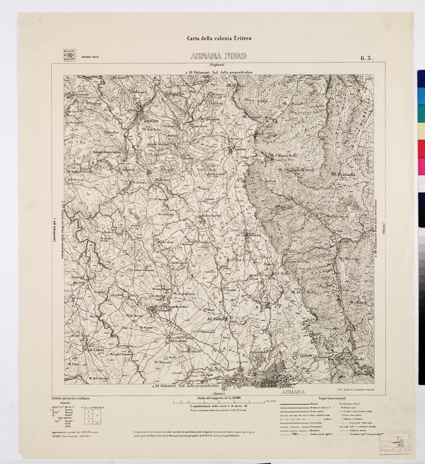 (N:7563) CARTA DELLA COLONIA ERITREA ASMARA NORD G 3 (B0010358) Carte e stampe antiche: riproduzione a colori su carta (formato A1)