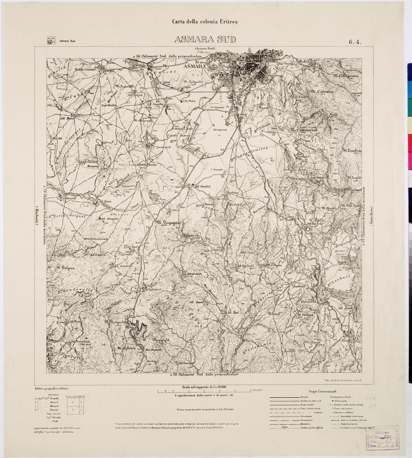 (N:7564) CARTA DELLA COLONIA ERITREA ASMARA SUD G 4 (B0010362) Carte e stampe antiche: riproduzione a colori su carta (formato A1)