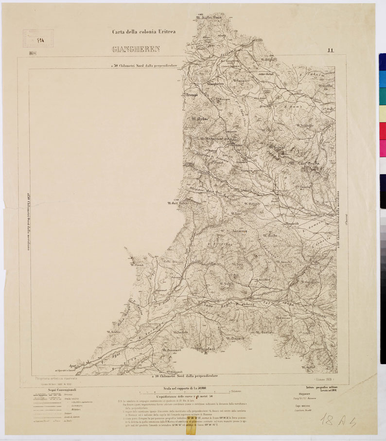 (N:7578) CARTA DELLA COLONIA ERITREA GIANGHEREN J 1 (B0010371) Carte e stampe antiche: riproduzione a colori su carta (formato A1)