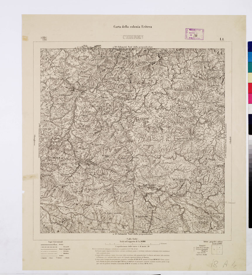 (N:7565) CARTA DELLA COLONIA ERITREA CHEREN I 1 (B0010372) Carte e stampe antiche: riproduzione a colori su carta (formato A1)