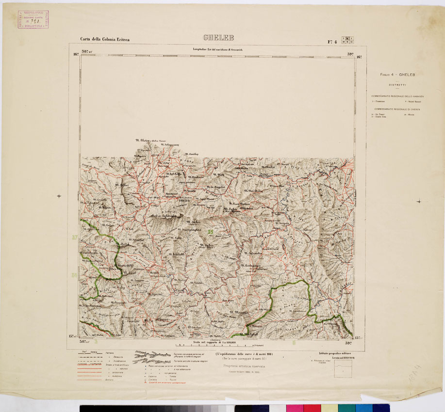 (N:2888) CARTA DELLA COLONIA ERITREA CON L'INDICAZIONE E COLORI DELLE CIRCOSCRIZIONI - Foglio 4 - GHELEB (B0010411) Carte e stampe antiche: riproduzione a colori su carta (formato A1)