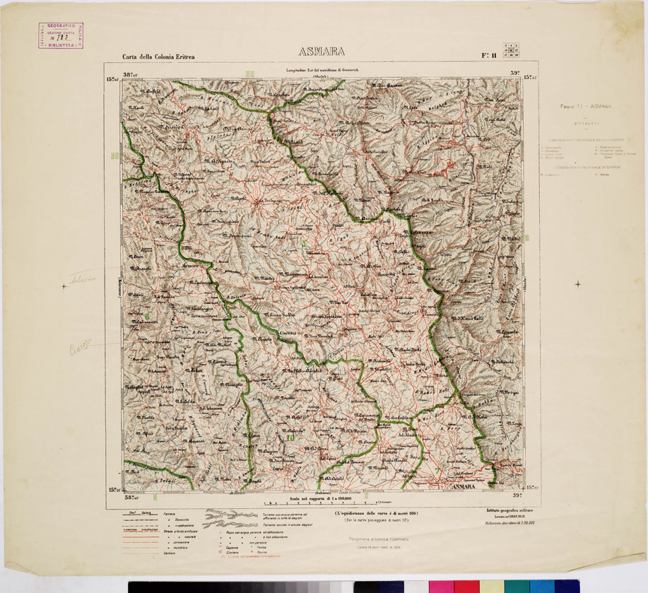 (N:2878) CARTA DELLA COLONIA ERITREA CON L'INDICAZIONE E COLORI DELLE CIRCOSCRIZIONI - Foglio 11 - ASMARA (B0010412) Carte e stampe antiche: riproduzione a colori su carta (formato A1)