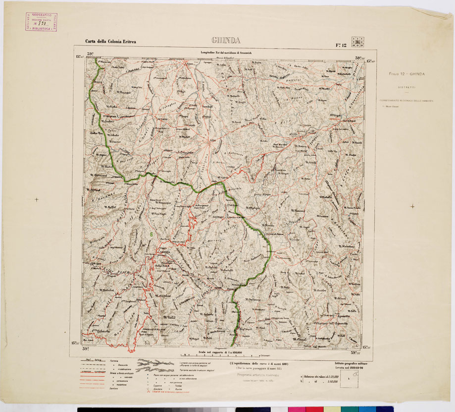 (N:2879) CARTA DELLA COLONIA ERITREA CON L'INDICAZIONE E COLORI DELLE CIRCOSCRIZIONI - Foglio 12 - GHINDA (B0010413) Carte e stampe antiche: riproduzione a colori su carta (formato A1)