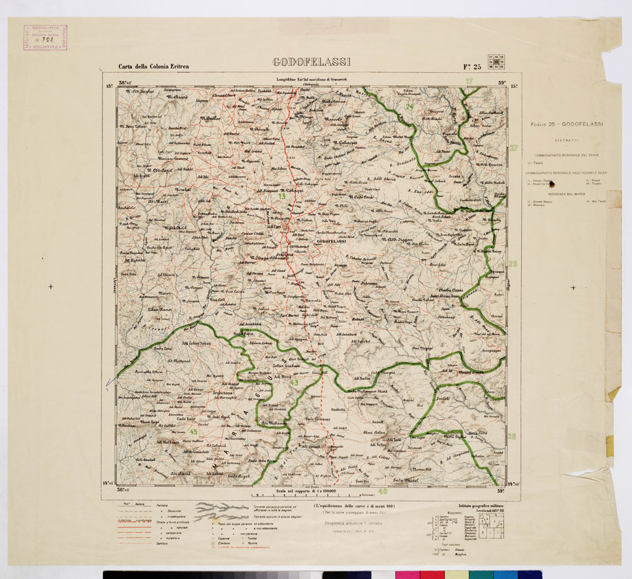 (N:2882) CARTA DELLA COLONIA ERITREA CON L'INDICAZIONE E COLORI DELLE CIRCOSCRIZIONI - Foglio 25 - GODOFELASSI (B0010416) Carte e stampe antiche: riproduzione a colori su carta (formato A1)