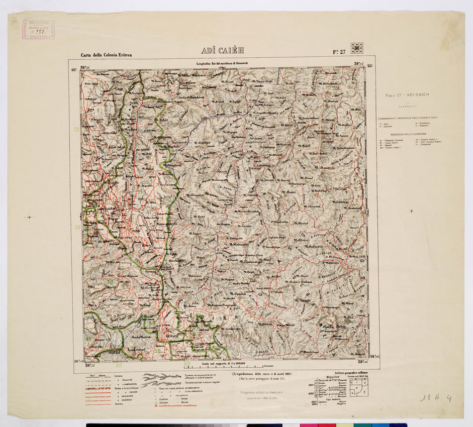 (N:2884) CARTA DELLA COLONIA ERITREA CON L'INDICAZIONE E COLORI DELLE CIRCOSCRIZIONI - Foglio 27 - ADI CAIEH (B0010418) Carte e stampe antiche: riproduzione a colori su carta (formato A1)