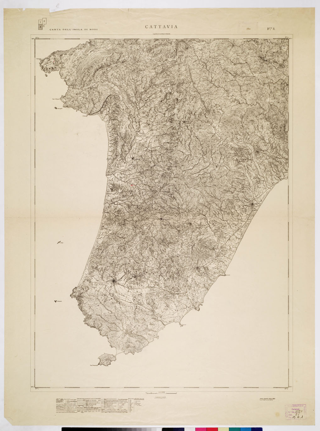 (N:15775) SCHIZZO DELL'ISOLA DI RODI - Fogli n. 4 - Foglio 3 CATTAVIA
 (B0010424) Carte e stampe antiche: riproduzione a colori su carta (formato A1)