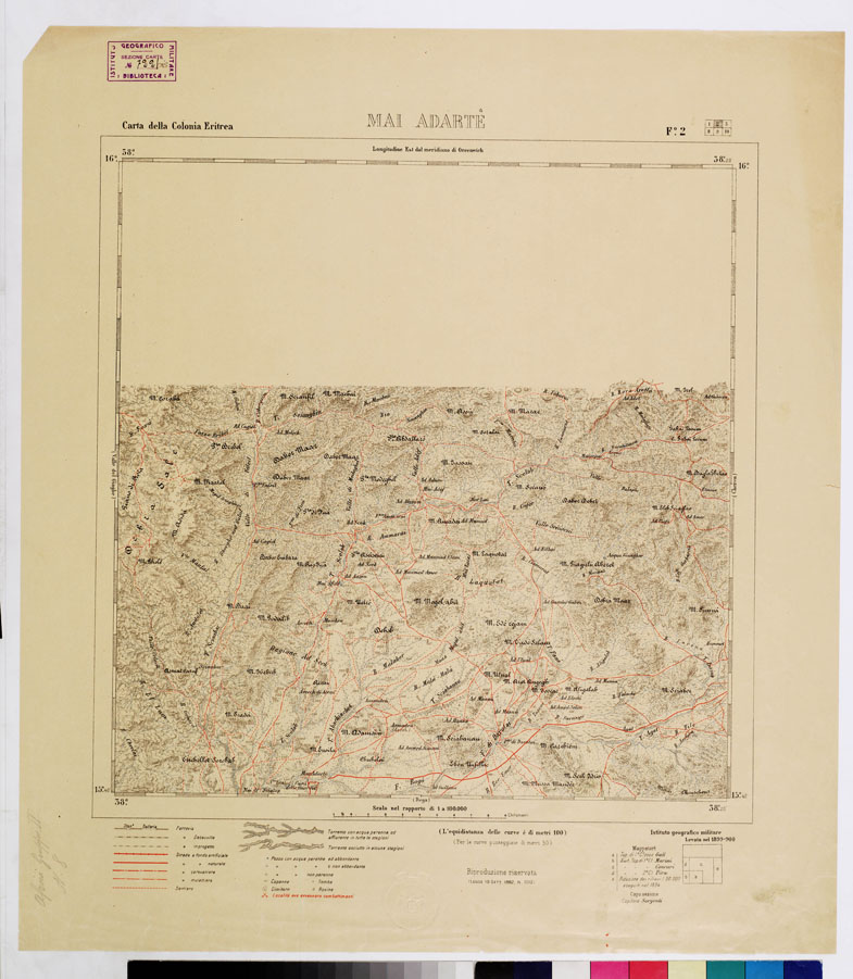 (N:2903) CARTA DELLA COLONIA ERITREA. I.G.M. - Foglio 2 - MAI ADARTE' (B0010465) Carte e stampe antiche: riproduzione a colori su carta (formato A1)