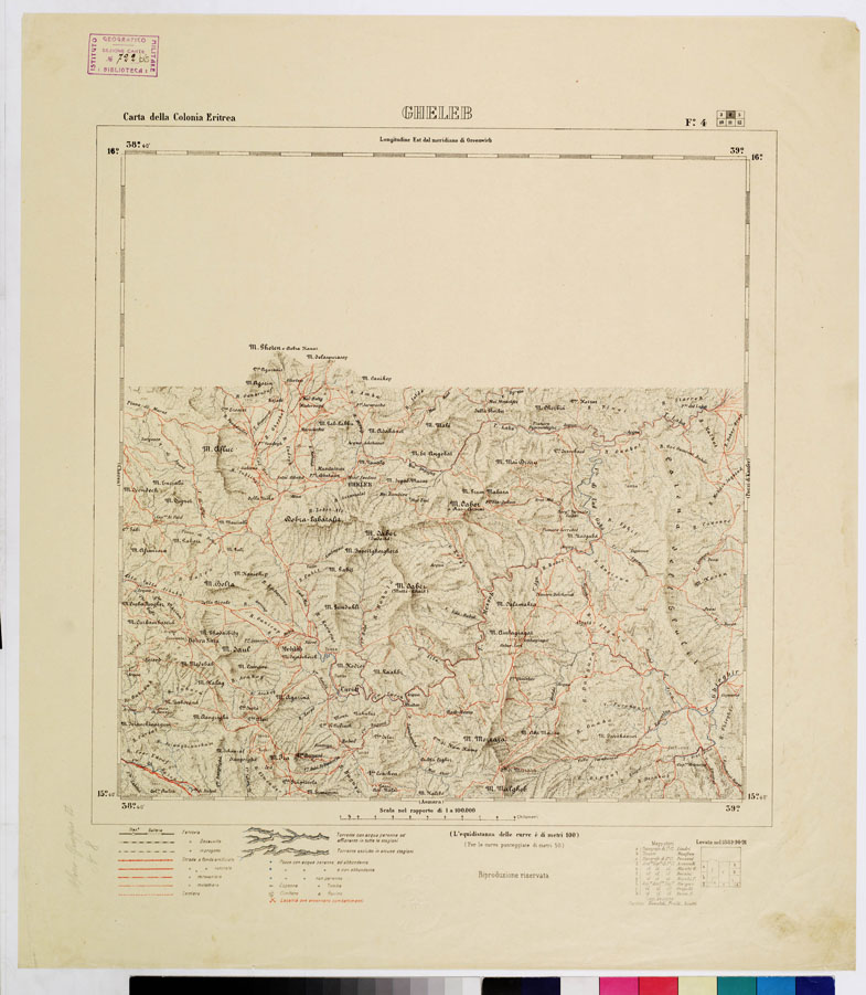 (N:2921) CARTA DELLA COLONIA ERITREA. I.G.M. - Foglio 4 - GHELEB (B0010467) Carte e stampe antiche: riproduzione a colori su carta (formato A1)