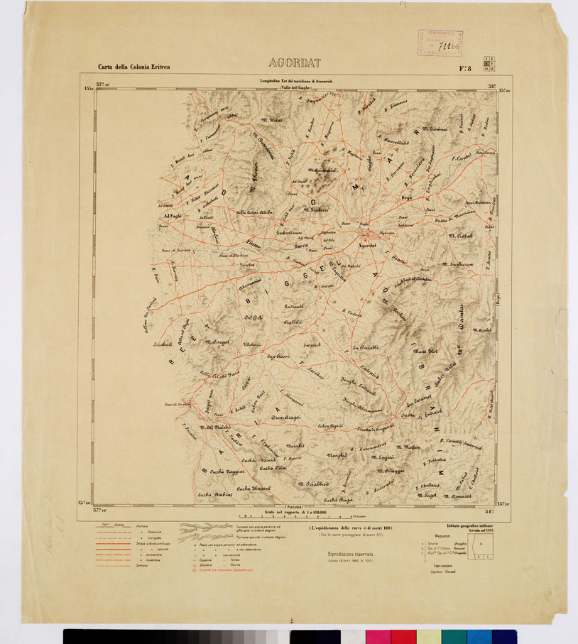 (N:2924) CARTA DELLA COLONIA ERITREA. I.G.M. - Foglio 8 - AGORDAT (B0010470) Carte e stampe antiche: riproduzione a colori su carta (formato A1)