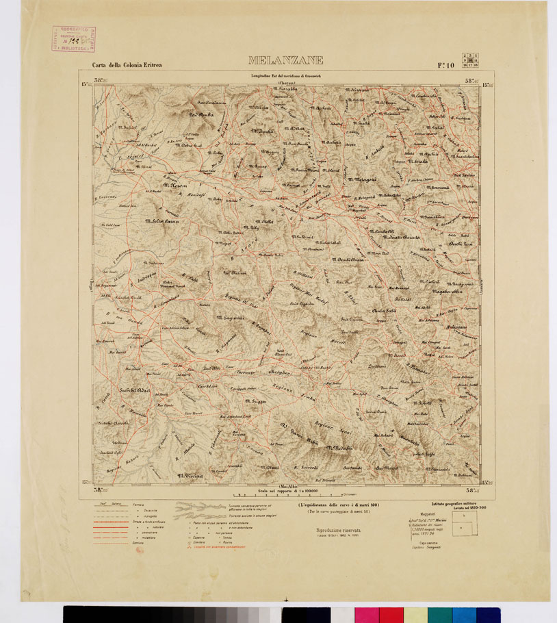 (N:2892) CARTA DELLA COLONIA ERITREA. I.G.M. - Foglio 10 - MELANZANE (B0010472) Carte e stampe antiche: riproduzione a colori su carta (formato A1)