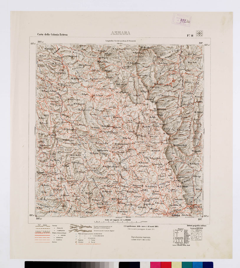 (N:2893) CARTA DELLA COLONIA ERITREA. I.G.M. - Foglio 11 - ASMARA (B0010473) Carte e stampe antiche: riproduzione a colori su carta (formato A1)