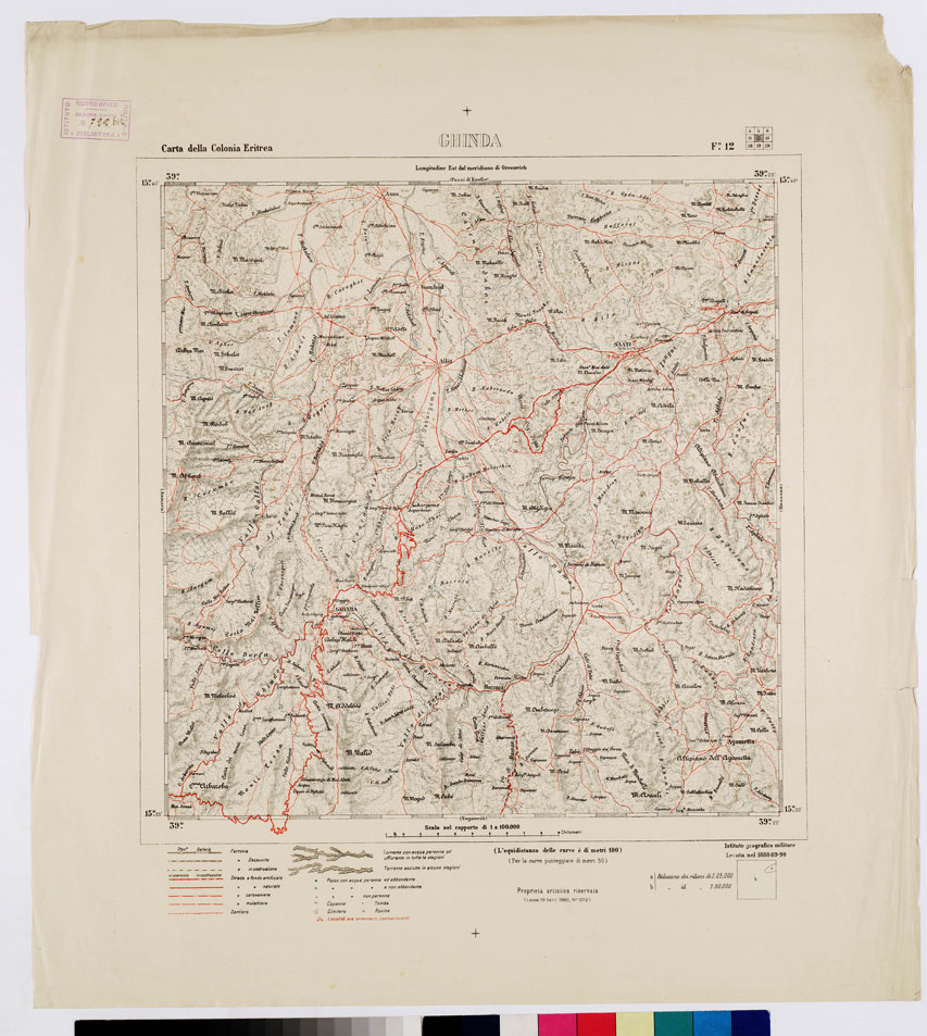(N:2894) CARTA DELLA COLONIA ERITREA. I.G.M. - Foglio 12 - GHINDA (B0010474) Carte e stampe antiche: riproduzione a colori su carta (formato A1)