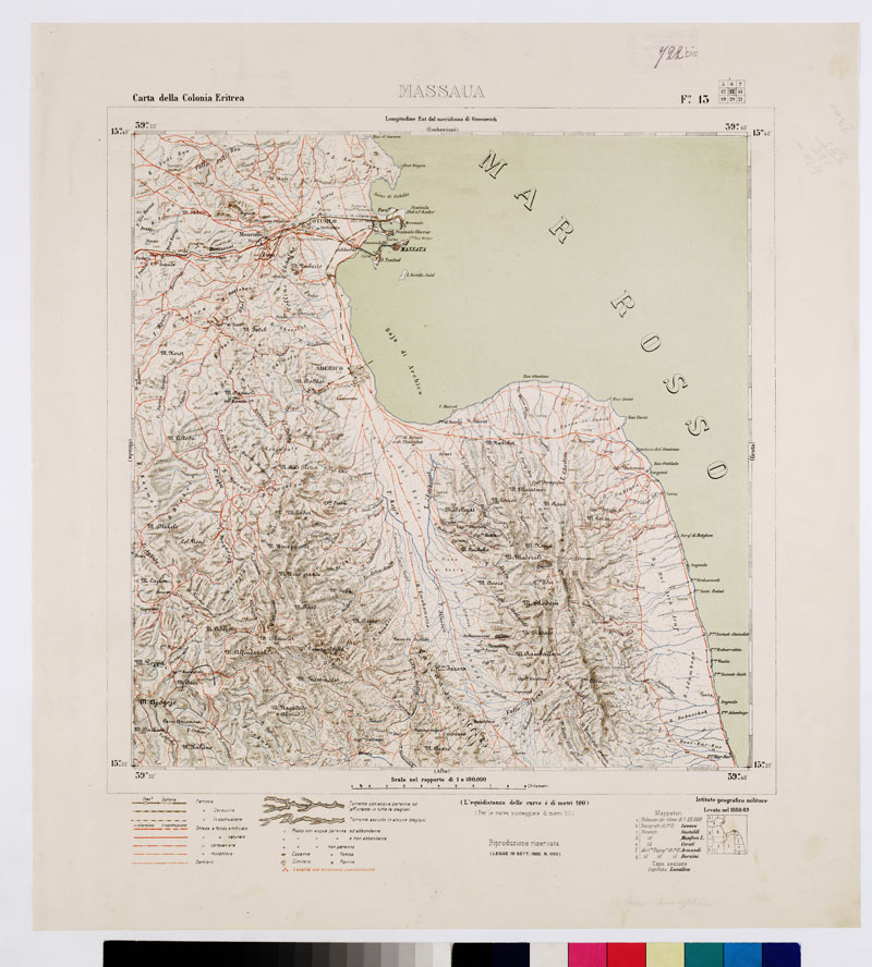 (N:2895) CARTA DELLA COLONIA ERITREA. I.G.M. - Foglio 13 - MASSAUA (B0010475) Carte e stampe antiche: riproduzione a colori su carta (formato A1)