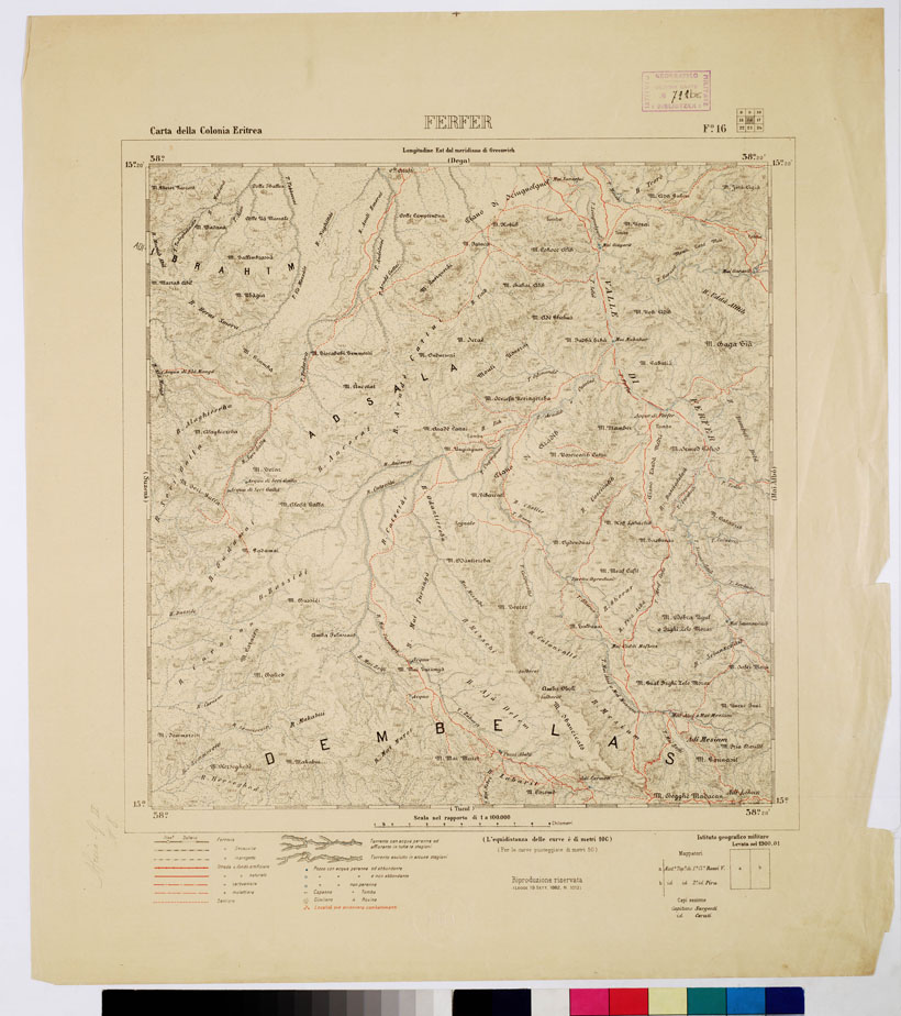 (N:2898) CARTA DELLA COLONIA ERITREA. I.G.M. - Foglio 16 - FERFER (B0010478) Carte e stampe antiche: riproduzione a colori su carta (formato A1)