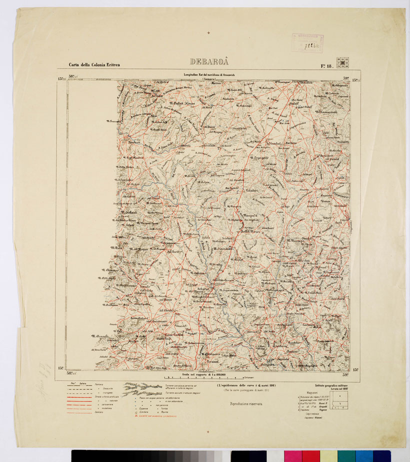 (N:2900) CARTA DELLA COLONIA ERITREA. I.G.M. - Foglio 18 - DEBAROA' - LEVATA 1897 (B0010480) Carte e stampe antiche: riproduzione a colori su carta (formato A1)