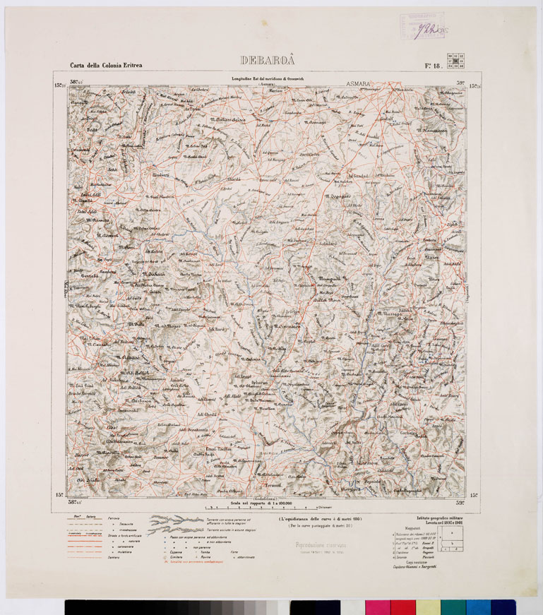 (N:2901) CARTA DELLA COLONIA ERITREA DEBAROA' - LEVATA 1897 AL 1901 - Foglio 18 DEBAROA (B0010481) Carte e stampe antiche: riproduzione a colori su carta (formato A1)