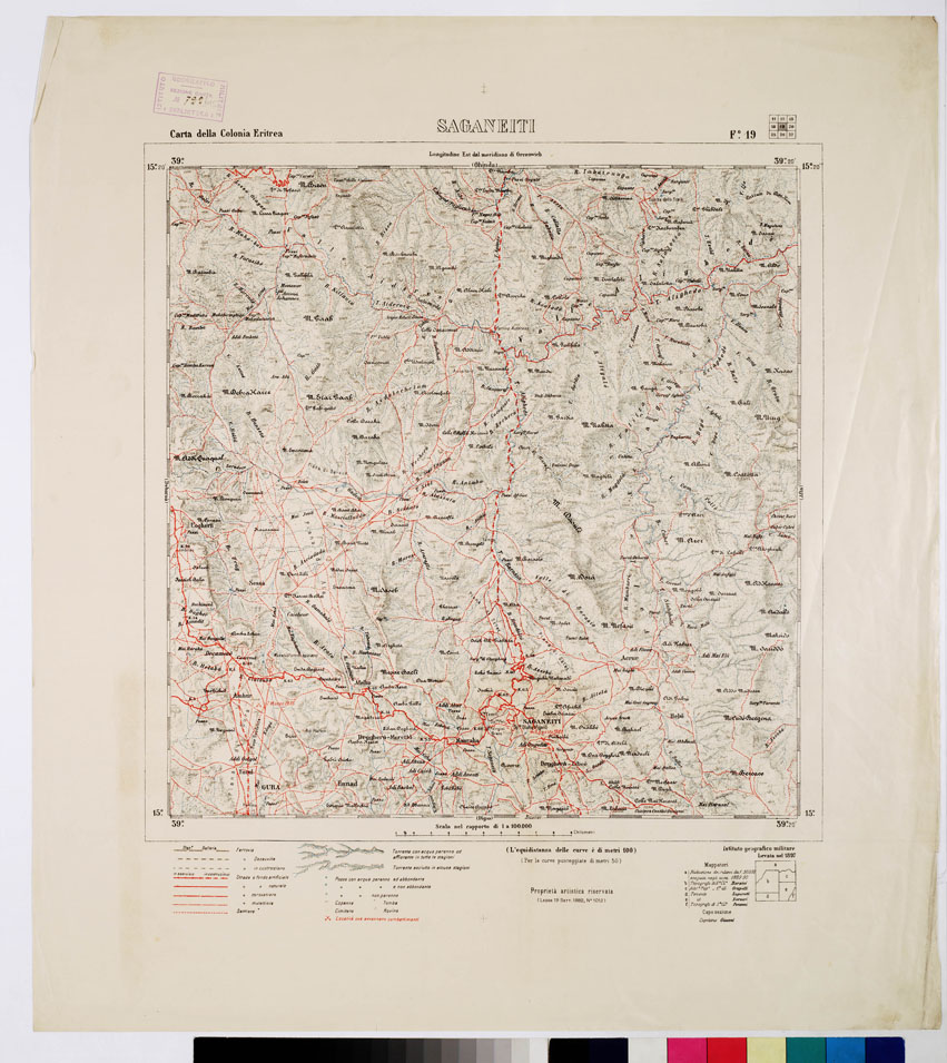 (N:2902) CARTA DELLA COLONIA ERITREA. I.G.M. - Foglio 19 - SAGANEITI (B0010482) Carte e stampe antiche: riproduzione a colori su carta (formato A1)
