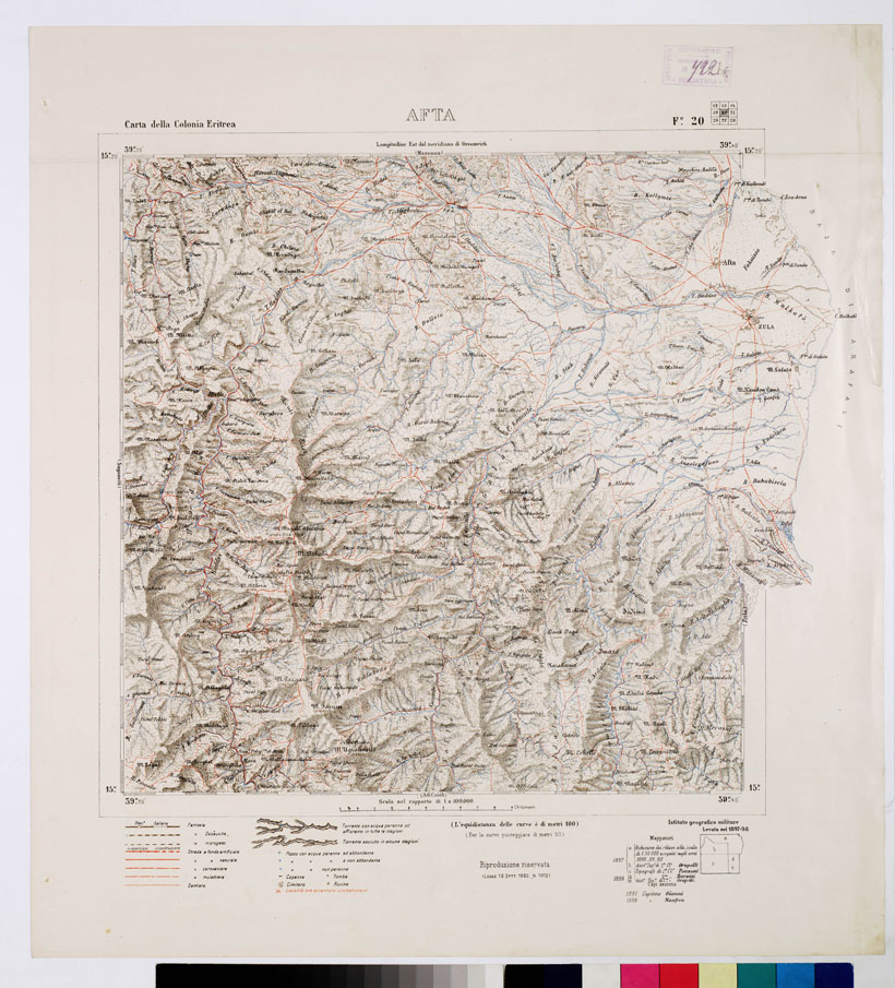 (N:2904) CARTA DELLA COLONIA ERITREA. I.G.M. - Foglio 20 - AFTA (B0010483) Carte e stampe antiche: riproduzione a colori su carta (formato A1)