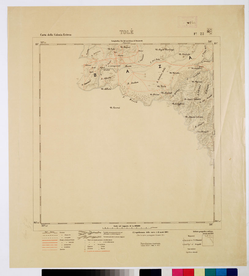 (N:2907) CARTA DELLA COLONIA ERITREA. I.G.M. - Foglio 22 - TOLE' (B0010486) Carte e stampe antiche: riproduzione a colori su carta (formato A1)