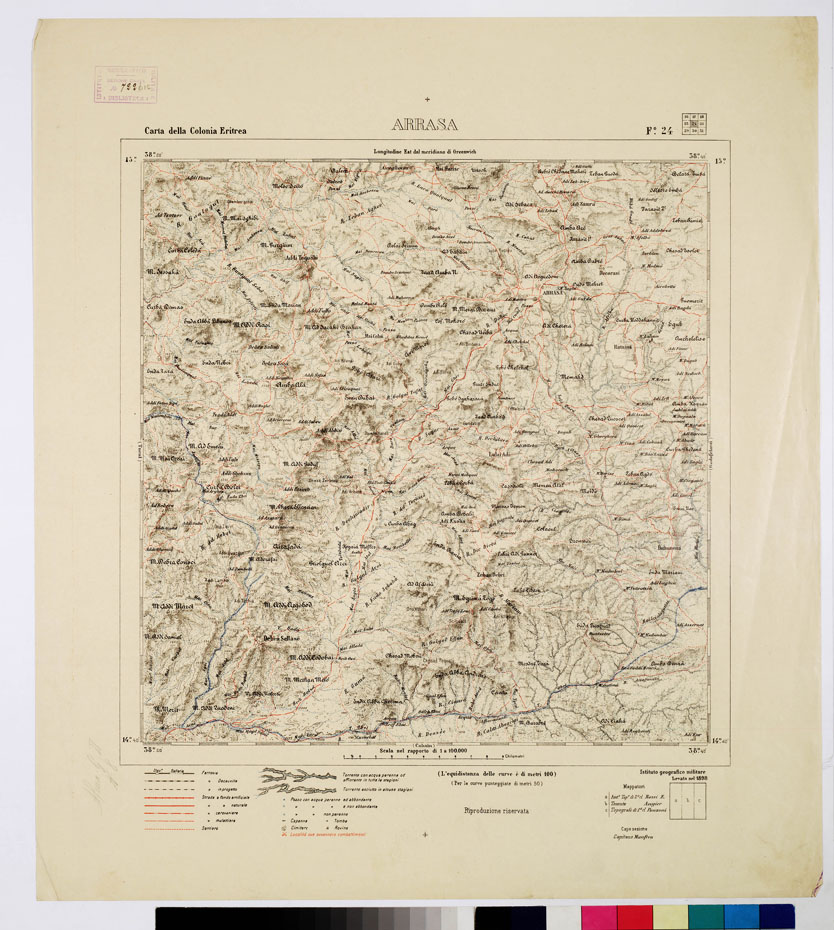 (N:2909) CARTA DELLA COLONIA ERITREA. I.G.M. - Foglio 24 - ARRASA (B0010488) Carte e stampe antiche: riproduzione a colori su carta (formato A1)