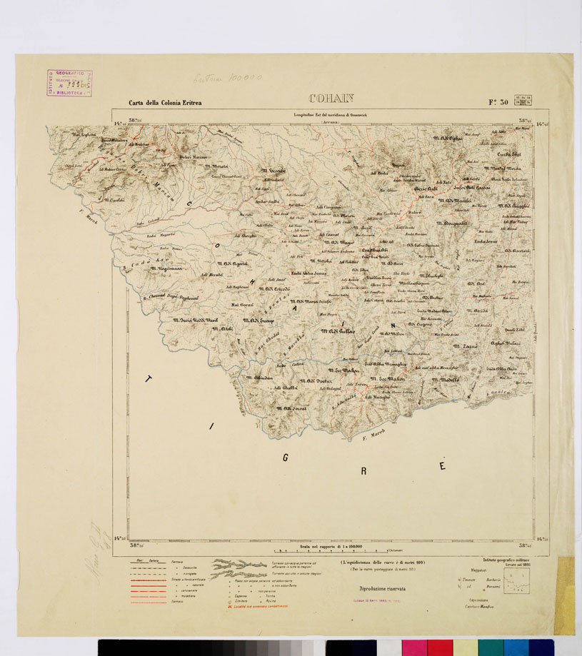 (N:2916) CARTA DELLA COLONIA ERITREA. I.G.M. - Foglio 30 - COHAIN (B0010494) Carte e stampe antiche: riproduzione a colori su carta (formato A1)