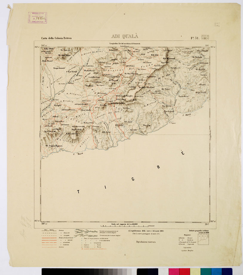 (N:2917) CARTA DELLA COLONIA ERITREA. I.G.M. - Foglio 31 - ADI QUALA (B0010495) Carte e stampe antiche: riproduzione a colori su carta (formato A1)