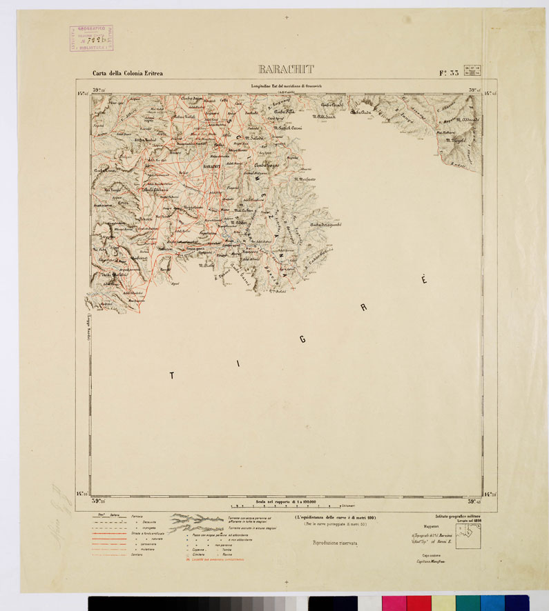(N:2919) CARTA DELLA COLONIA ERITREA. I.G.M. - Foglio 33 - BARACHIT (B0010497) Carte e stampe antiche: riproduzione a colori su carta (formato A1)