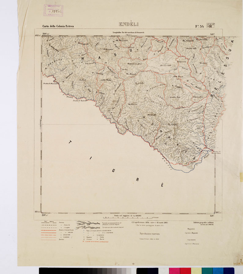 (N:2920) CARTA DELLA COLONIA ERITREA. I.G.M. - Foglio 34 - ENDELI (B0010498) Carte e stampe antiche: riproduzione a colori su carta (formato A1)