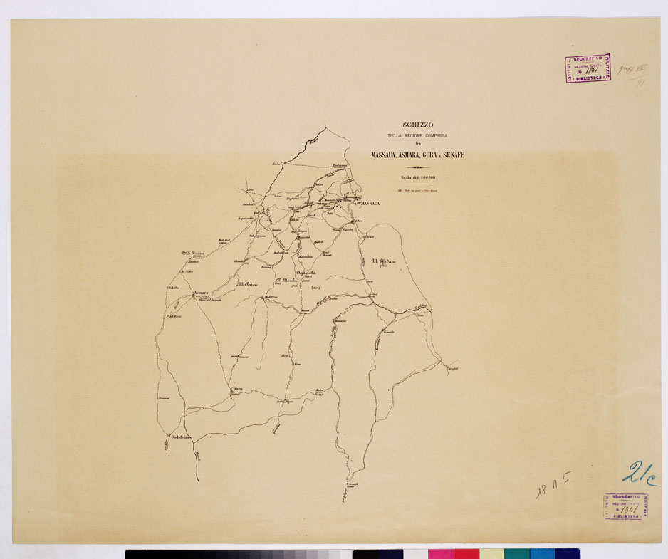 (N:15777) SCHIZZO DELLA REGIONE COMPRESA FRA MASSAUA, ASMARA, GURA E SENAFE (B0010515) Carte e stampe antiche: riproduzione a colori su carta (formato A1)