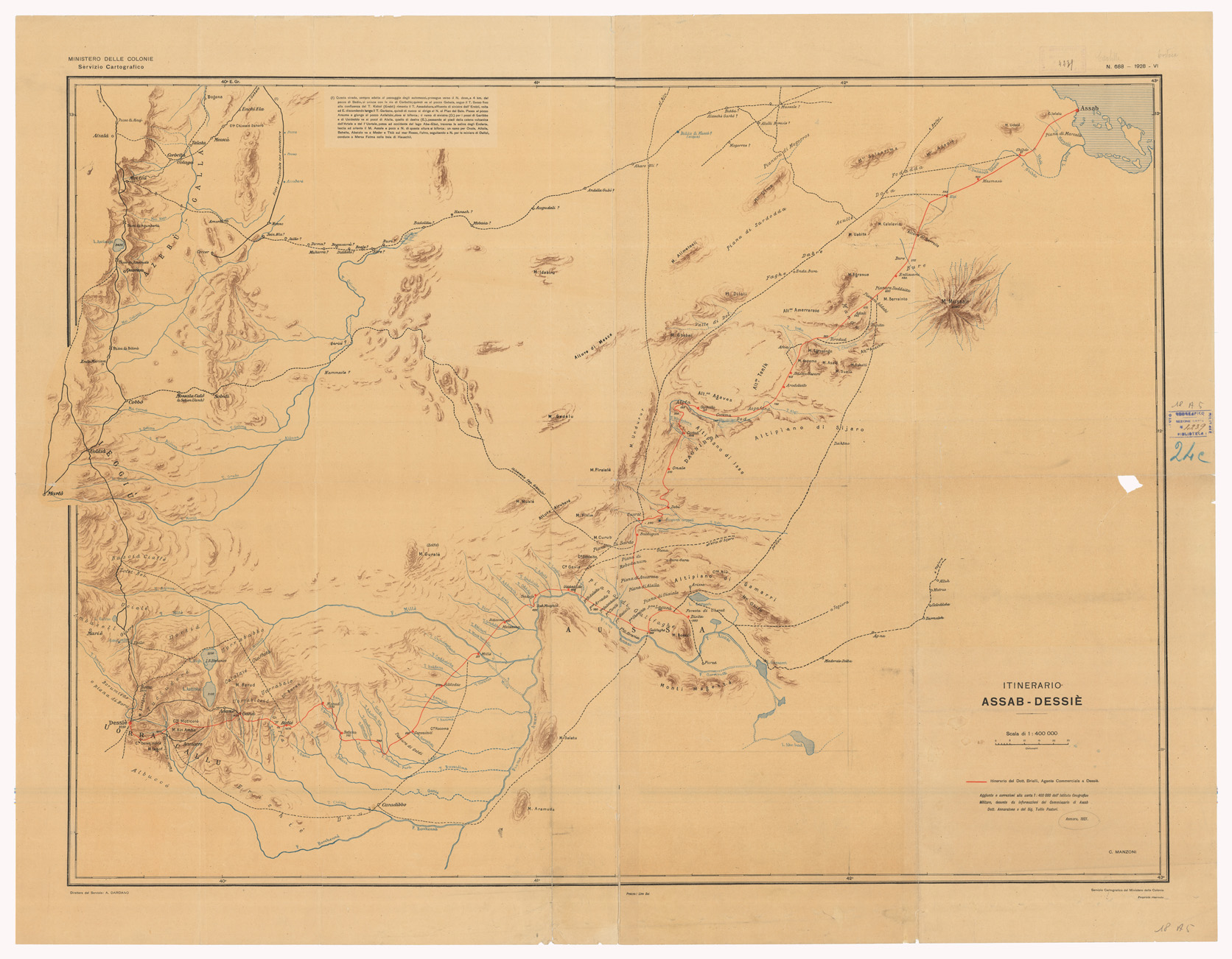 (N:11038) ITINERARIO ASSAB DESSIE' (B0010523) Carte e stampe antiche: riproduzione a colori su carta (formato A1)