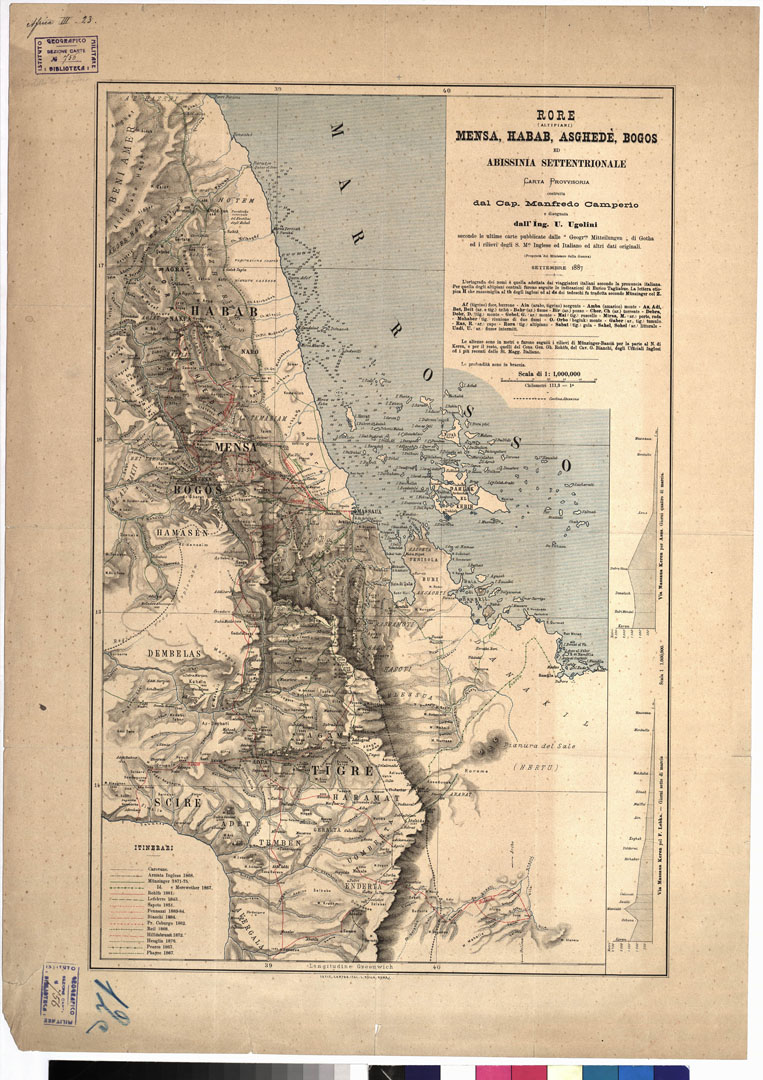 (N:155) ALTIPIANI RORE, MENSA, HABAB, ASCHED, BOGOS ED ABISSINIA SETTENTRIONALE (B0010538) Carte e stampe antiche: riproduzione a colori su carta (formato A1)