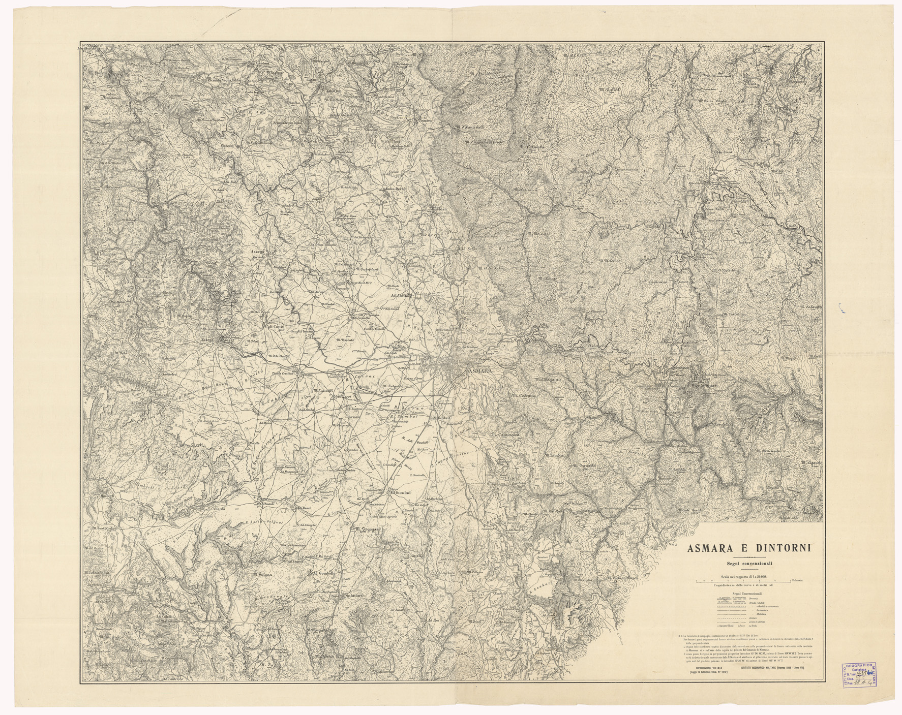 (N:187) ASMARA E DINTORNI - I.G.M. - Tavola 1 (B0010573) Carte e stampe antiche: riproduzione a colori su carta (formato A1)