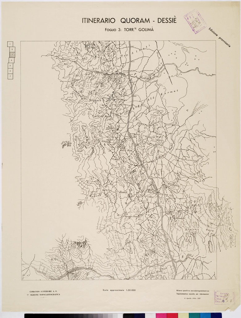 (N:11107) ITINERARIO QUORAM DESSIE' - TORRENTE GOLIMA - Foglio 3 (B0010591) Carte e stampe antiche: riproduzione a colori su carta (formato A1)