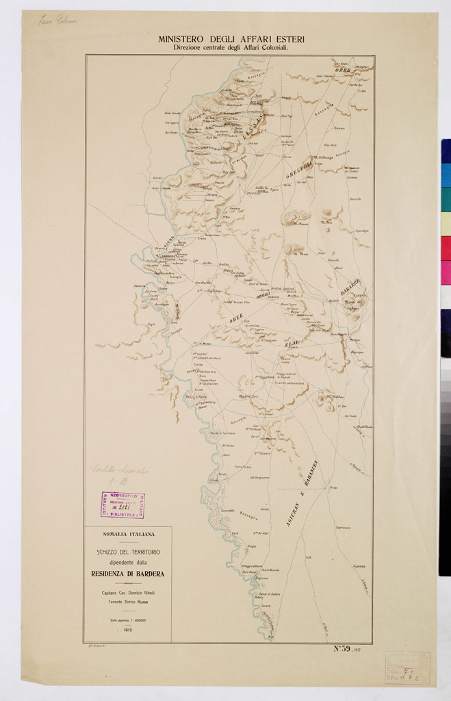 (N:15771) SOMALIA ITALIANA. SCHIZZO DEL TERRITORIO DIPENDENTE DALLA RESIDENZA DI BARDERA.
 (B0010618) Carte e stampe antiche: riproduzione a colori su carta (formato A1)